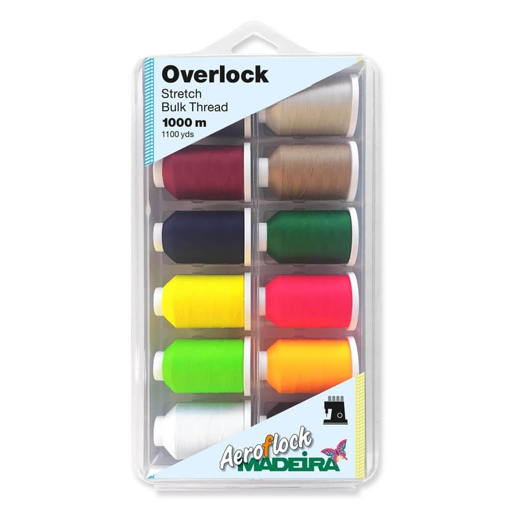 MADEIRA 8095U Box: Aeroflock: Overlock Thread: 12 x 1000m: Minikingspulen: sortiert