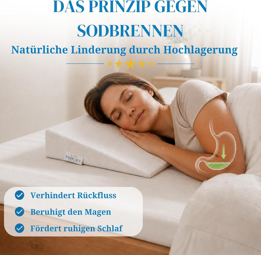 PROCAVE Bettkeil | keilförmiges Schaumstoffkissen | atmungsaktive Matratzenerhöhung | Made in German
