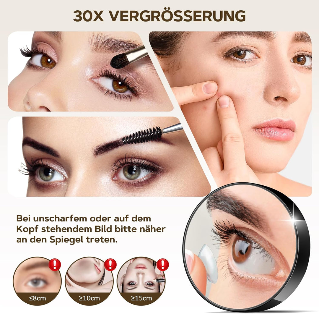 MOMOKUBA Schminkspiegel mit Beleuchtung, Schminktisch Spiegel, Vergrösserungsspiegel mit Saugnapf 30