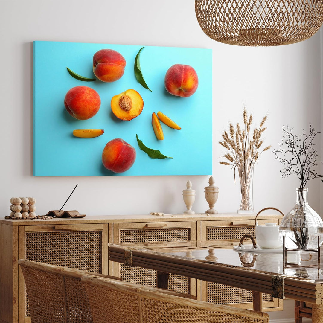 wandmotiv24 Obst & Gemüse als Leinwandbild, 60x45cm, Querformat, Pfirsisch, Früchte, Küche, Lebensmi