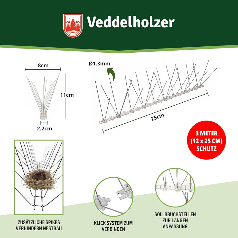 Veddelholzer Premium Universal 3 Meter Edelstahl Vogelabwehr Taubenabwehr Balkon-Taubenschutz Vogela