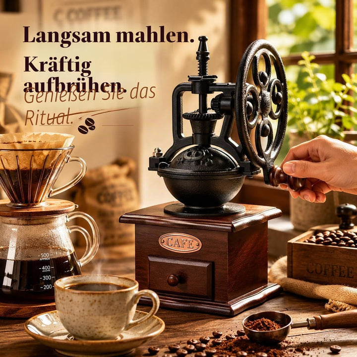 Zerodis Manuelle Kaffeemühle, Retro-Stil, Handkurbel, Holz, Keramik, Gusseisen, Mühle für Kaffeebohn