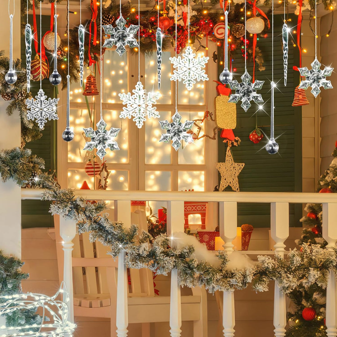 40 Stück Weihnachtsbaumschmuck, Acryl Schneeflocken Eiszapfen Anhänger Christmas Decorations,DIY Kri
