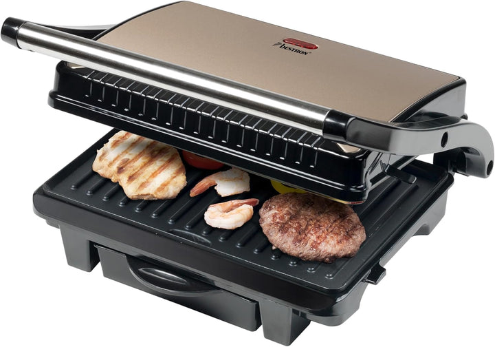 Bestron elektrischer Kontaktgrill mit Auffangschale, Sandwichmaker mit Cool-Touch-Handgriff & Antiha