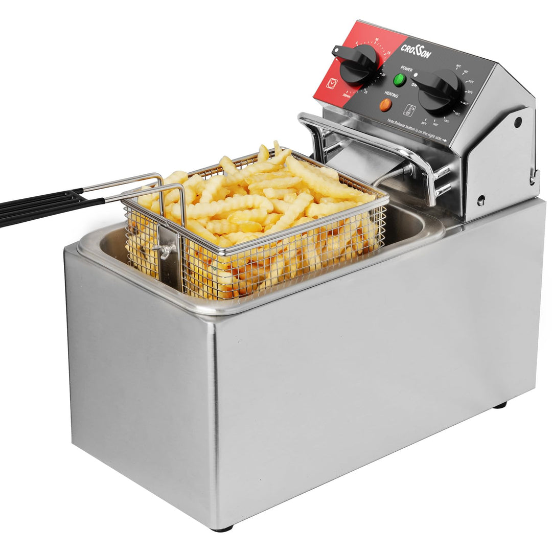CROSSON 4L Elektrische Aufsatzfritteuse mit leicht zu reinigendem rotierendem Fritteusenkopf, 30 Min