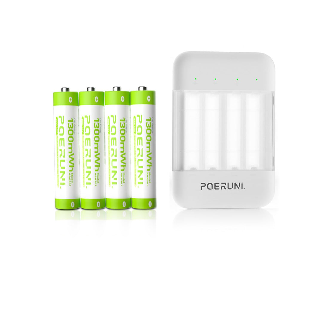POERUNI.1.5V Lithium AAA Akkus Wiederaufladbar mit Ladegerät Wiederaufladbare AAA und AA Akkus, Hohe