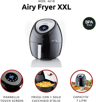 Ariete Airy Fryer XXL 4618, Heissluftfritteuse 5,5 Liter, 60-Minuten-Timer, LCD- und Touchscreen mit