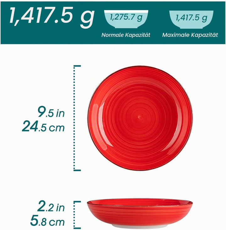 vancasso Suppenschalen Steingut, Bonita Suppenteller 6er Set 1500ml, Pastateller, Spaghetti Tieftell