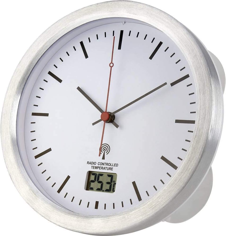 Renkforce E1003R Funk Wanduhr 17 cm x 6 cm Silber Badezimmer-/Feuchtraum geeignet