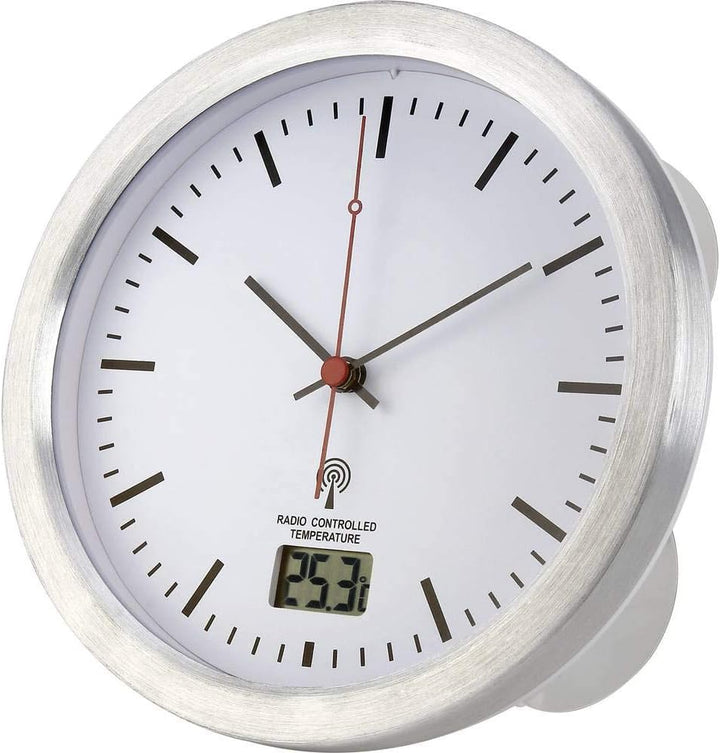 Renkforce E1003R Funk Wanduhr 17 cm x 6 cm Silber Badezimmer-/Feuchtraum geeignet