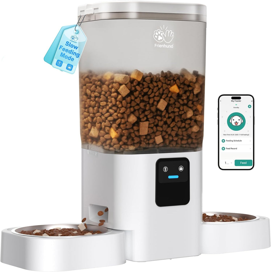 Frienhund 7L Futterautomat Katze für 2 Näpfe mit APP mit 5G-WLAN Weiss, Weiss