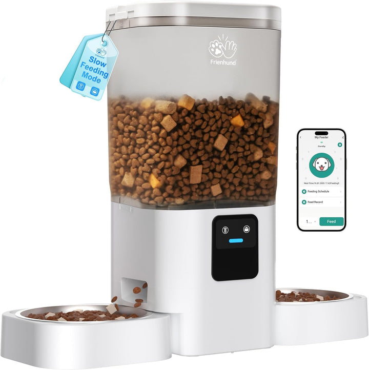 Frienhund 7L Futterautomat Katze für 2 Näpfe mit APP mit 5G-WLAN Weiss, Weiss