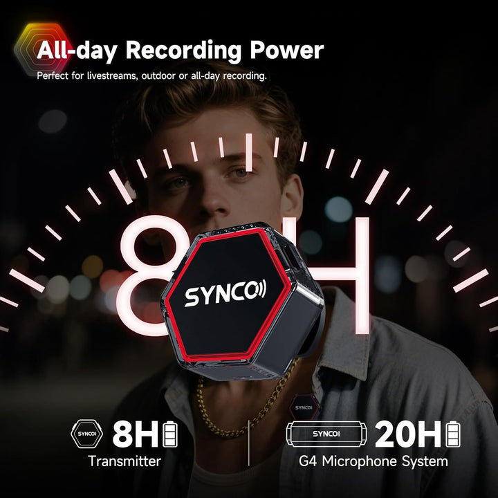 SYNCO G4 Wireless Lavalier Mikrofon kabelloses Mikrofons, 2.4 GHz mit 200 m Reichweite 2,0 Geräuschu