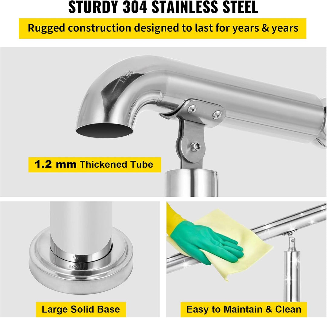 Happybuy Treppengeländer 5 Stufen, Hauseingang Handlauf Edelstahl mit Pfosten, Verstellbare Eingangs