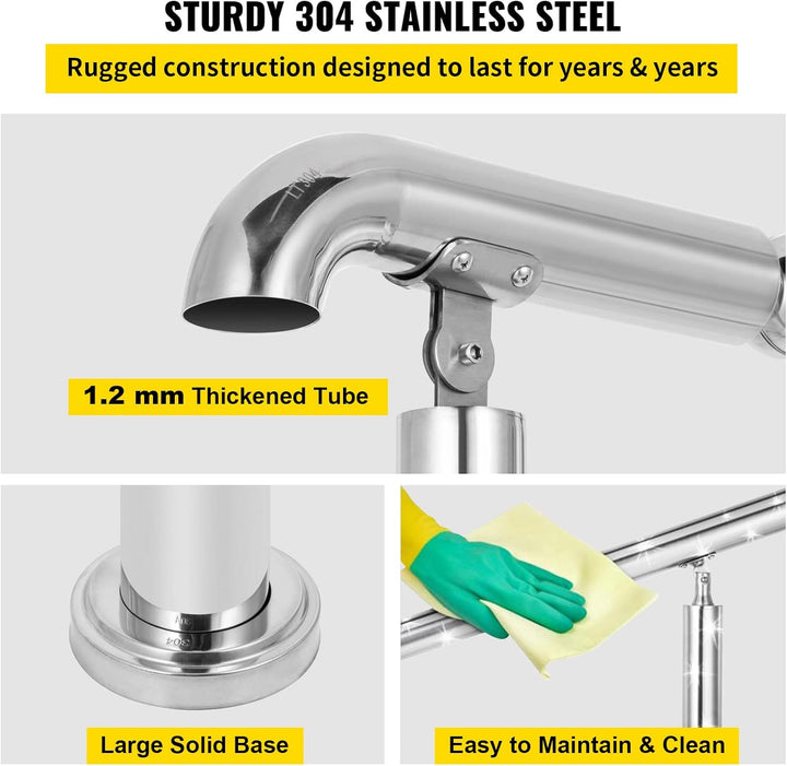 Happybuy Treppengeländer 5 Stufen, Hauseingang Handlauf Edelstahl mit Pfosten, Verstellbare Eingangs