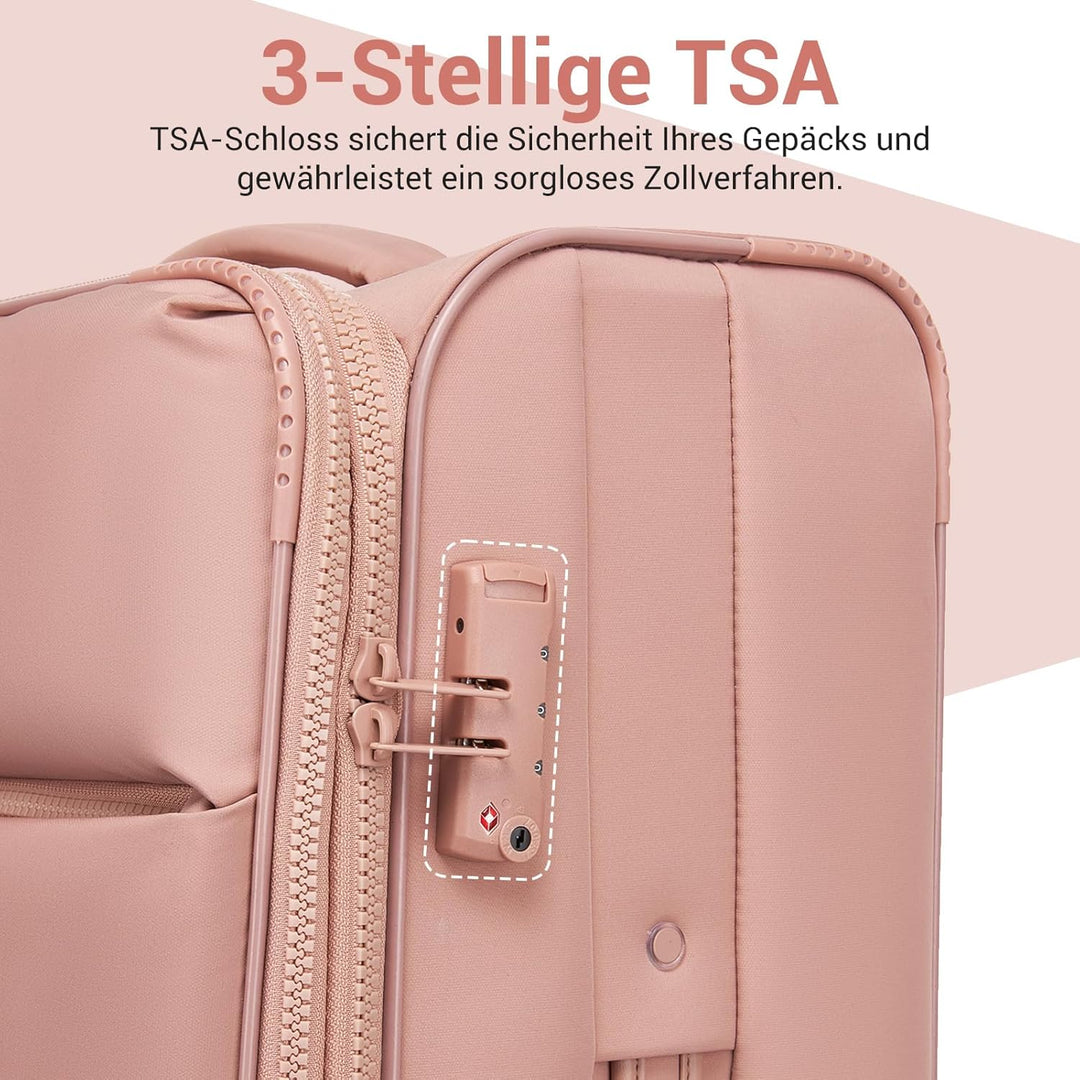 Miss Lulu Stoff Kofferset 3 Teilig, Leichter weicher Reisekoffer mit Volumenerweiterung, Rollkoffer
