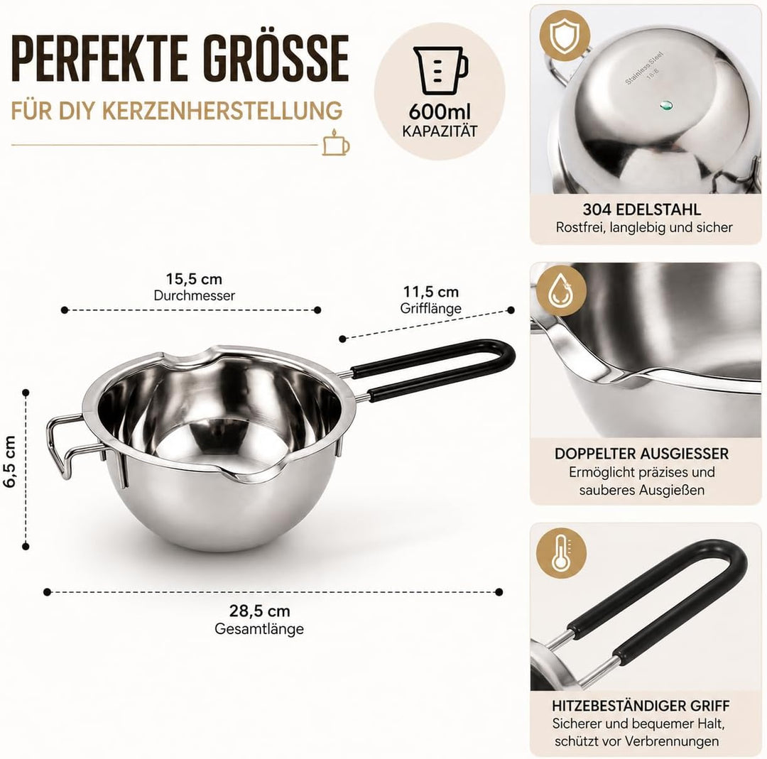 JVHLOV Kerzen Selber Machen Set, Candle Making Kit mit 600ml Wachsschmelztopf, 200 Kerzendochte, 8 K