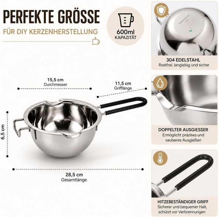 JVHLOV Kerzen Selber Machen Set, Candle Making Kit mit 600ml Wachsschmelztopf, 200 Kerzendochte, 8 K