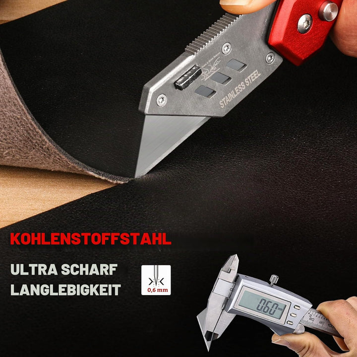 HAUTMEC 100 Stück Ersatzklingen für Universalmesser mit Sicherheits-Spenderbox – Allzweck-Trapezklin