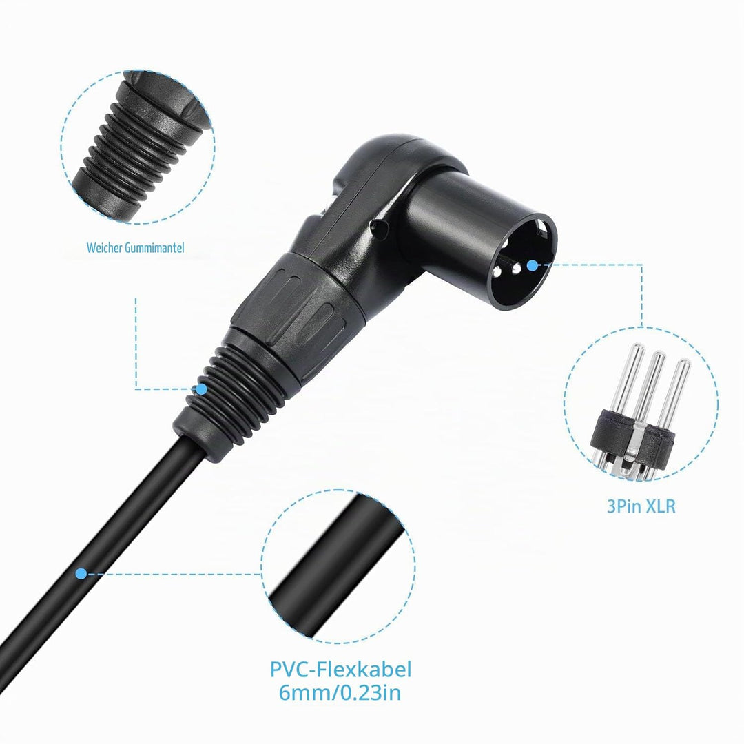 ASHATA XLR-auf-XLR-Kabel, 90-Grad-XLR-Stecker auf Buchse, XLR-Mikrofonkabel 3-polig, XLR-Stecker auf