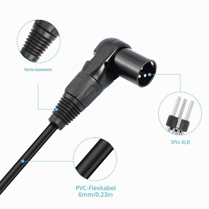 ASHATA XLR-auf-XLR-Kabel, 90-Grad-XLR-Stecker auf Buchse, XLR-Mikrofonkabel 3-polig, XLR-Stecker auf