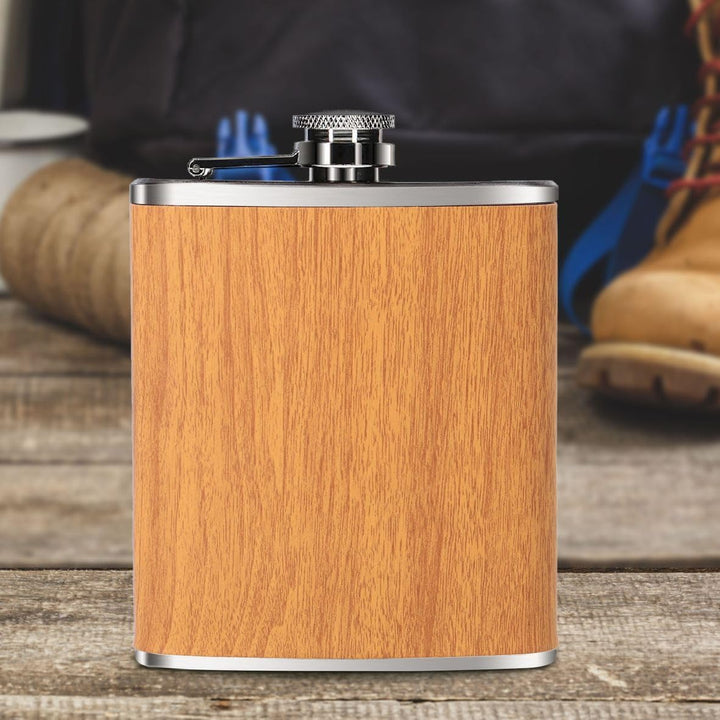 Personalisierter Flachmann mit Gravur - 207 ml Edelstahl-Flachmann in Holzoptik – Geschenk für Männe