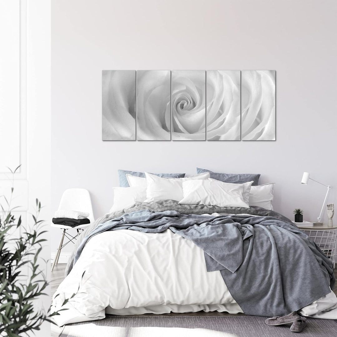 Runa Art Wandbild XXL Blumen Rosen Wohnzimmer Schlafzimmer 200 x 80 cm Schwarz Weiss 5 Teilig - Made