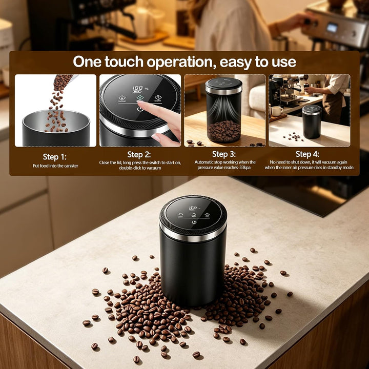 Automatischer Smarter Vakuum-Kaffeebehälter aus Edelstahl | Smarter Vakuum-Kaffeebehälter luftdicht