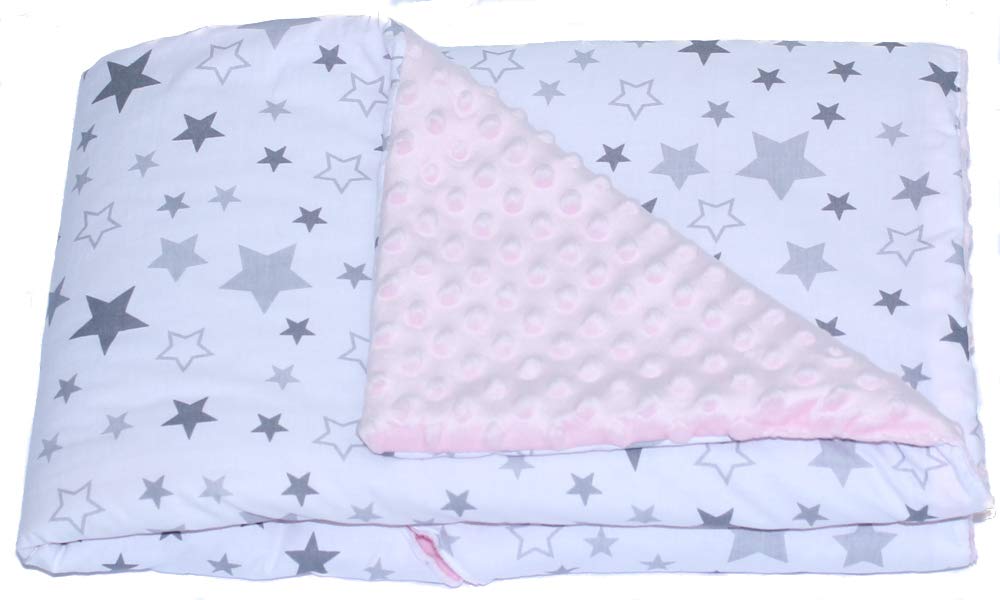 Baby Einschlagdecke MINKY - STAR - mit Kapuze 90x90 cm Babyschale Decke (Star Hell + ROSA), Star Hel