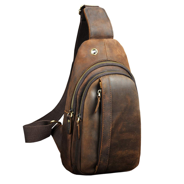 Le’aokuu Herren Echtes Leder Hüfttasche Brusttasche Bauchtsche Crossbody Bag Sling Bag Schultertsche