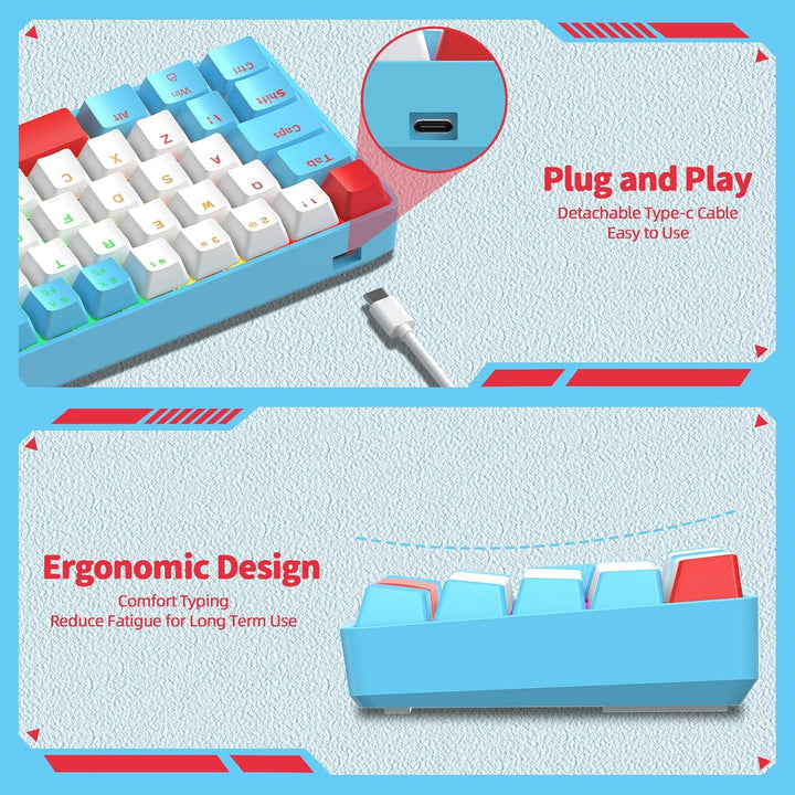 Mini 60% Gaming-Tastatur Kabelgebundene mechanische Keyboard, Kompakte Tragbare 62 Tasten, UK-Layout