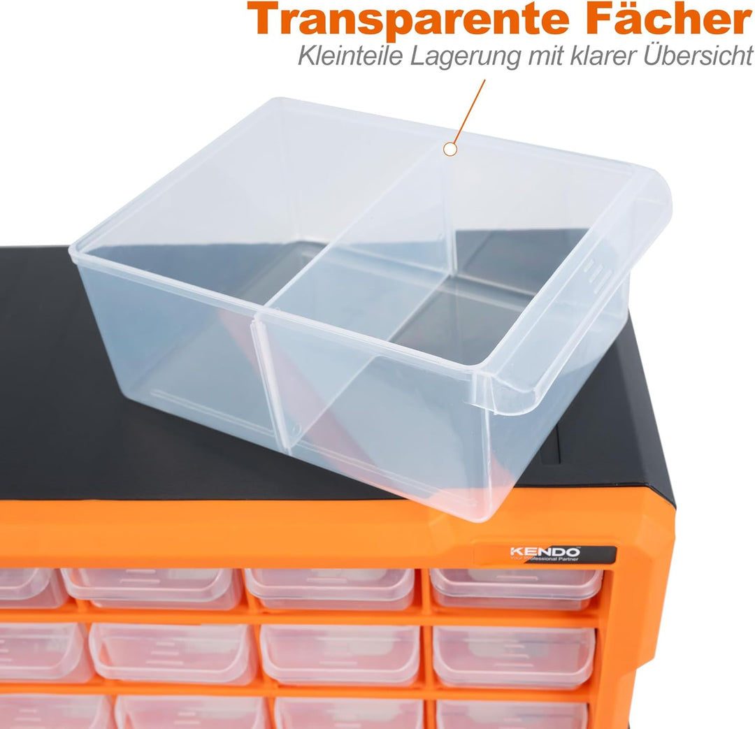 KENDO Kleinteilemagazin Schubladen - Sortierboxen für Kleinteile mit 39 Schubladen - Masse: 49.5 x 3