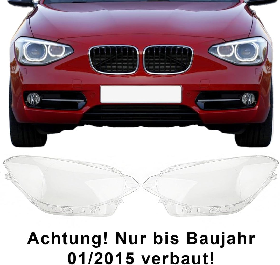 LST 2x Scheinwerferglas Streuscheibe Frontlicht Abdeckung Glas links rechts Set kompatibel mit BMW 1