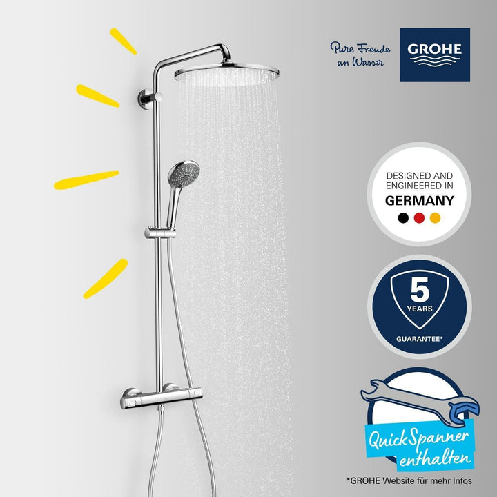 GROHE Vitalio Joy 310 - Duschsystem mit Thermostatbatterie (wassersparend, Wandmontage, 3 Strahlarte
