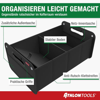 ATHLON TOOLS Kofferraumtasche faltbar - Kofferraum-Organizer, Auto Faltbox, Autotasche - verstärkt u