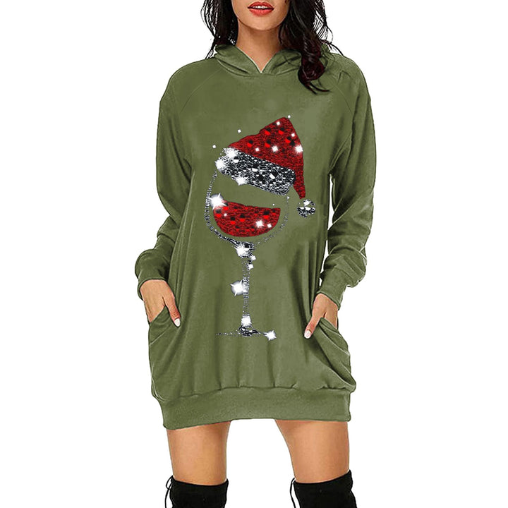 Weihnachtskleid Damen Hoodie Langarm Hoodie Kleid Sweatkleid Long Kapuzen Sweatshirt Kleider Pullove