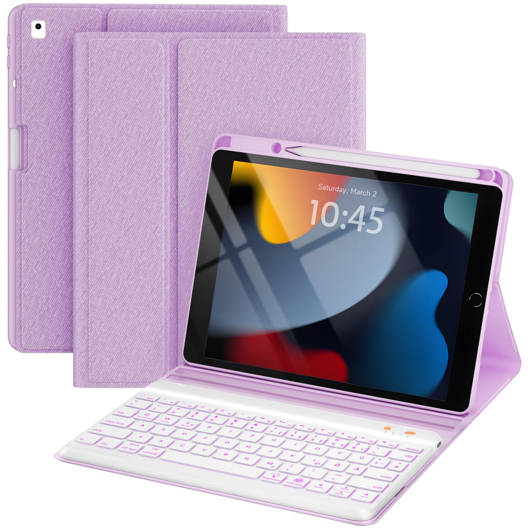 OYEEICE Hülle mit Tastatur für iPad 9/8 /7 Generation 10,2 Zoll, Vergrösserte Anti-Falloff Tastenkap