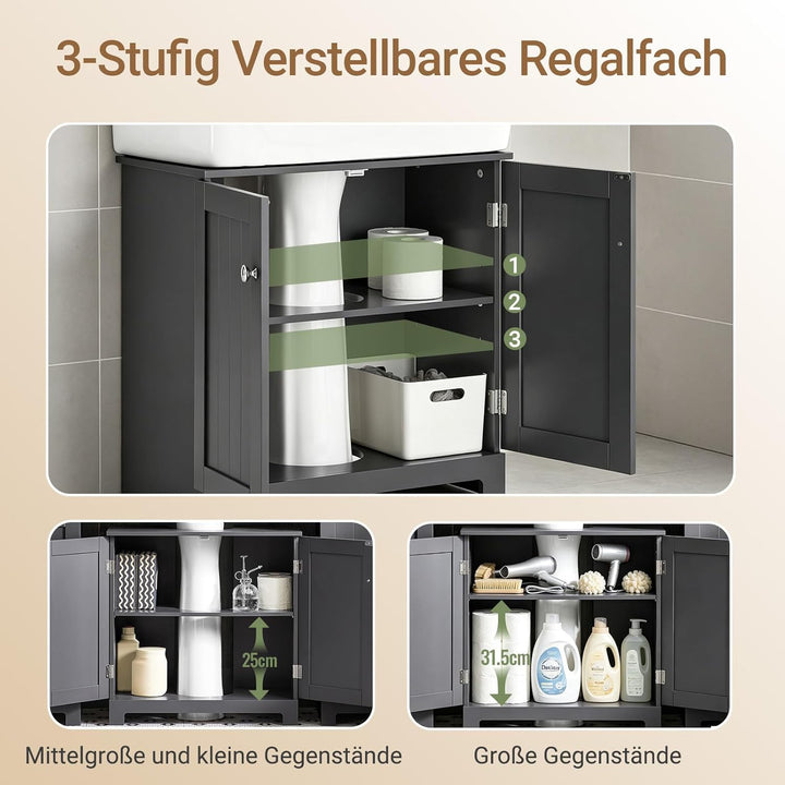 SoBuy BZR18-II-DG Waschbeckenunterschrank Badschrank Waschtisch Unterschrank Badmöbel Dunkelgrau BHT