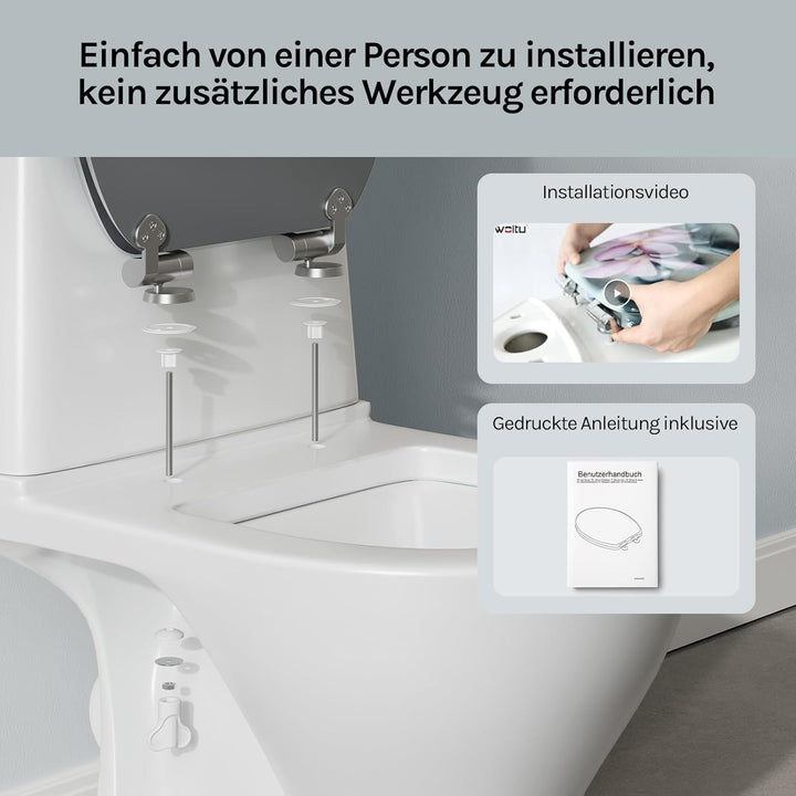 WOLTU #2 Premium WC-Sitz Toilettensitz mit Absenkautomatik, MDF Holzkern, Softclose Scharnier, Antib