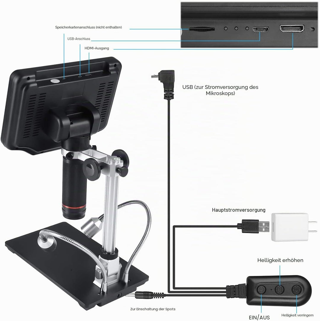 Andonstar AD407 3D HDMI Löten Digital Mikroskop mit 4MP UHD und 7 Zoll Einstellbarer LCD Bildschirm