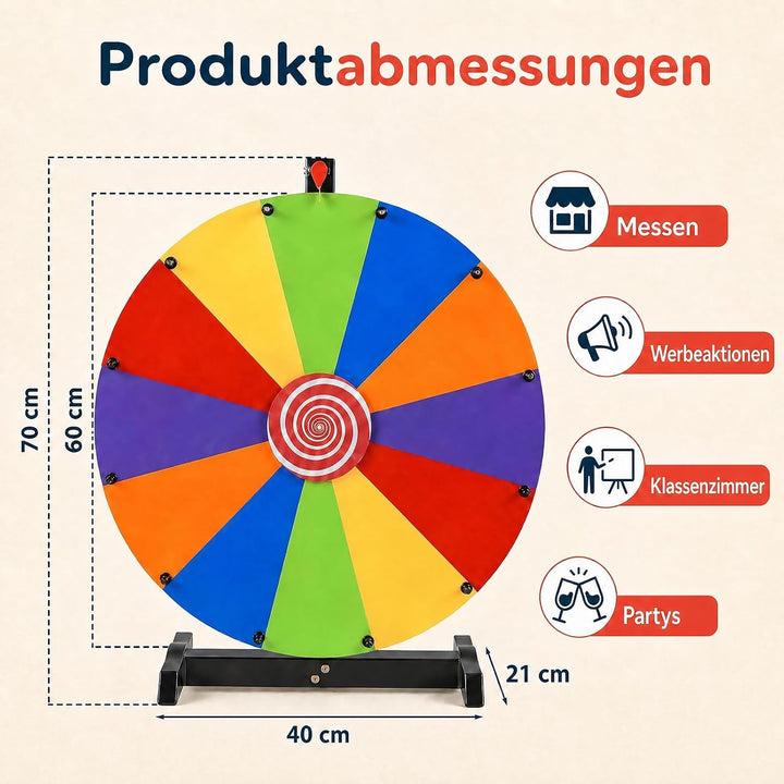 GOPLUS 60 cm Glücksrad mit Fächern, Preisrad-Spinner mit Ständer | Tisch-Glücksrad mit Radiergummi &amp;