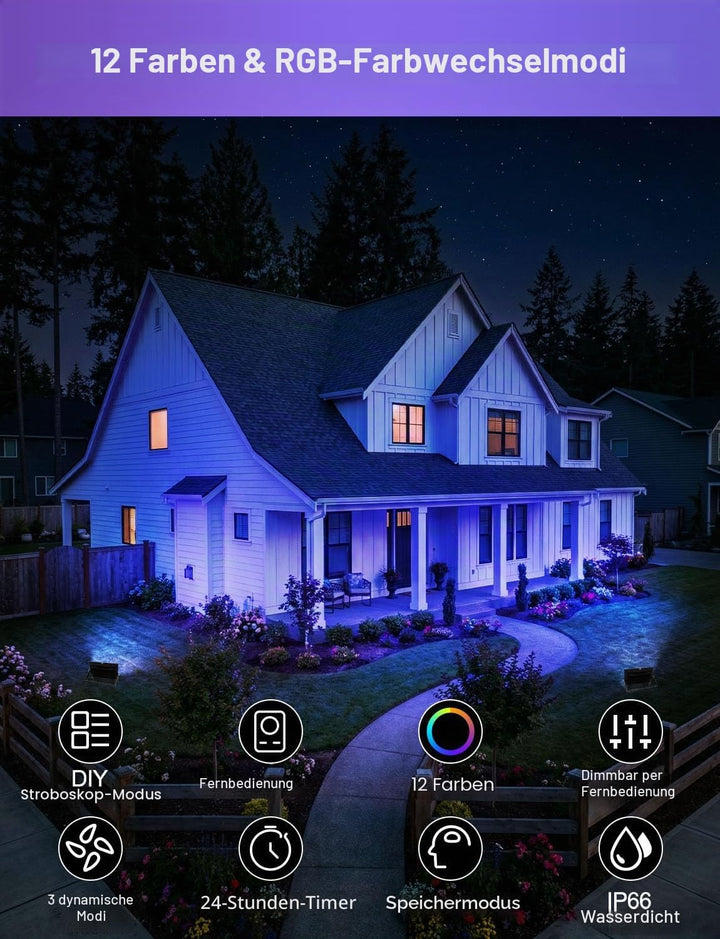 HEKEE Led Strahler Aussen, Farbwechsel, DIY-Blitzmodus, RGB Led Fluter 12 Farben, Timer, Fernbedienu
