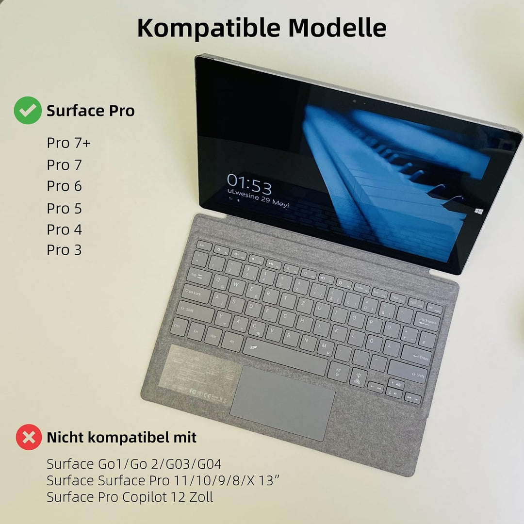 QWERTZ Deutsches Layout Tastatur für Microsoft Surface Pro 7+ Pro 7 Pro 6 Pro 5 Pro 4 Pro 3 (12.3 Zo