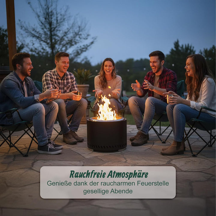 Relaxdays Feuerschale ohne Rauch, Edelstahl, HxD 35 x 49,5 cm, Aschebehälter & Tasche, rauchfreie Fe