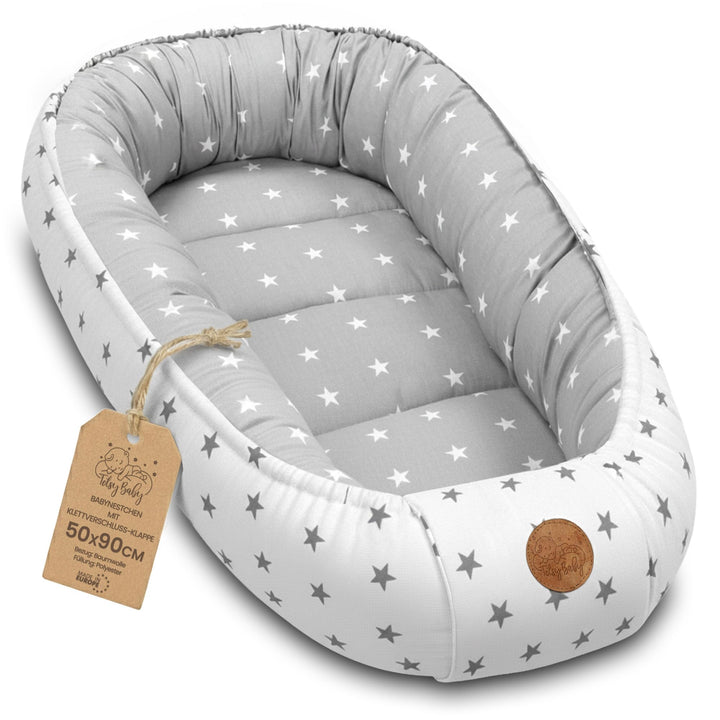 Babynest Kokon Neugeborene 90 x 50 cm - Handmade Kuschelnest Baby Nestchen aus Baumwolle Sternchen G