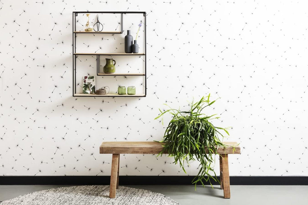 LIFA LIVING Wandregal aus MDF Holz & schwarzem Metall mit 4 Böden, Vintage Schweberegal im Naturstil