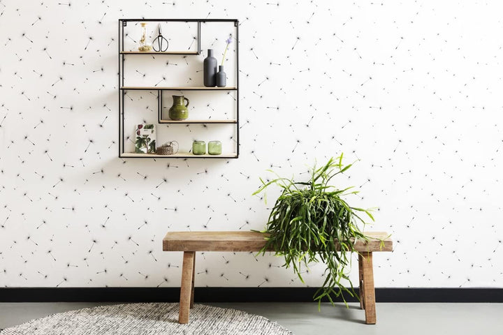 LIFA LIVING Wandregal aus MDF Holz & schwarzem Metall mit 4 Böden, Vintage Schweberegal im Naturstil