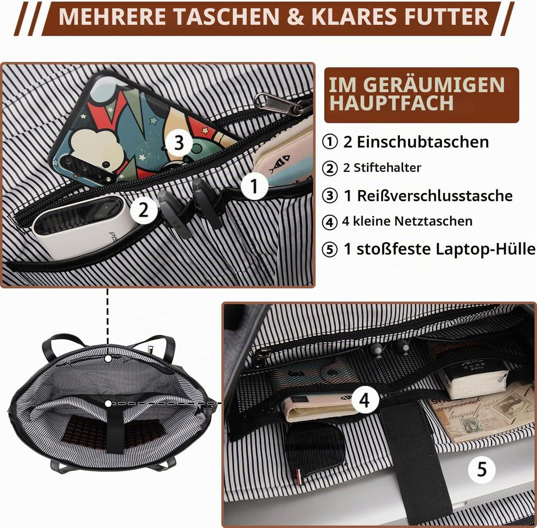 VX VONXURY Laptop Handtasche Damen Canvas Laptoptasche 15,6 Zoll Schultertaschen Shopper, Grosse Arb