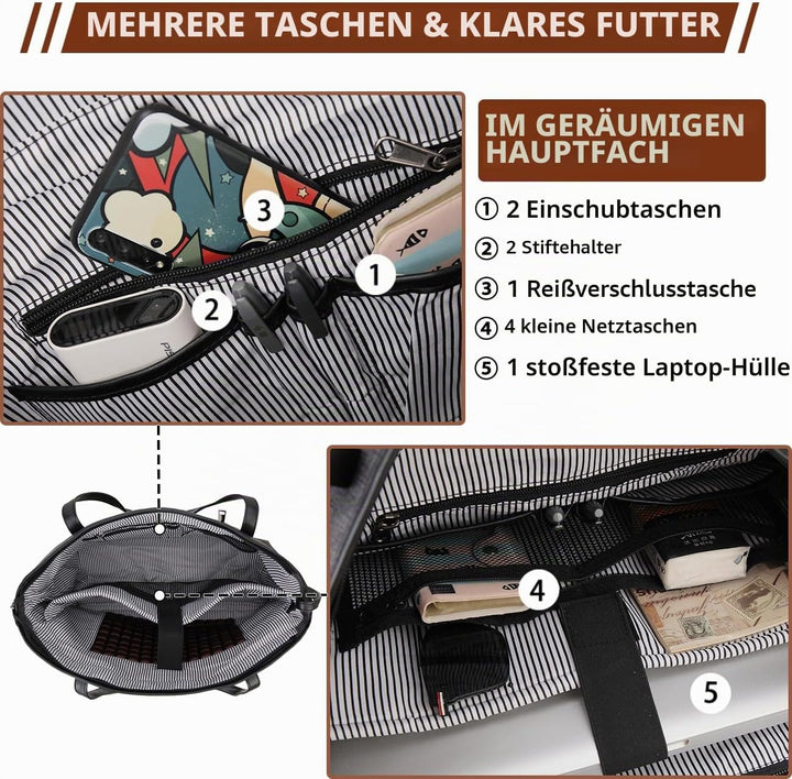 VX VONXURY Laptop Handtasche Damen Canvas Laptoptasche 15,6 Zoll Schultertaschen Shopper, Grosse Arb