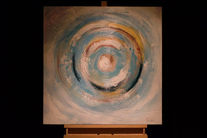 KunstLoft Leinwandbild | 100% HANDGEMALT | 80x80cm | Gemälde 'Gleaming Swirl' | Abstrakt | Blau Weis